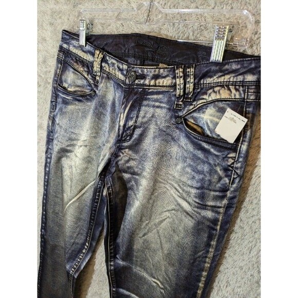 Shiny Blue Silver Bebe Jeans 31 Straight Leg Skinny pants NWT Metallic - Picture 2 of 11
